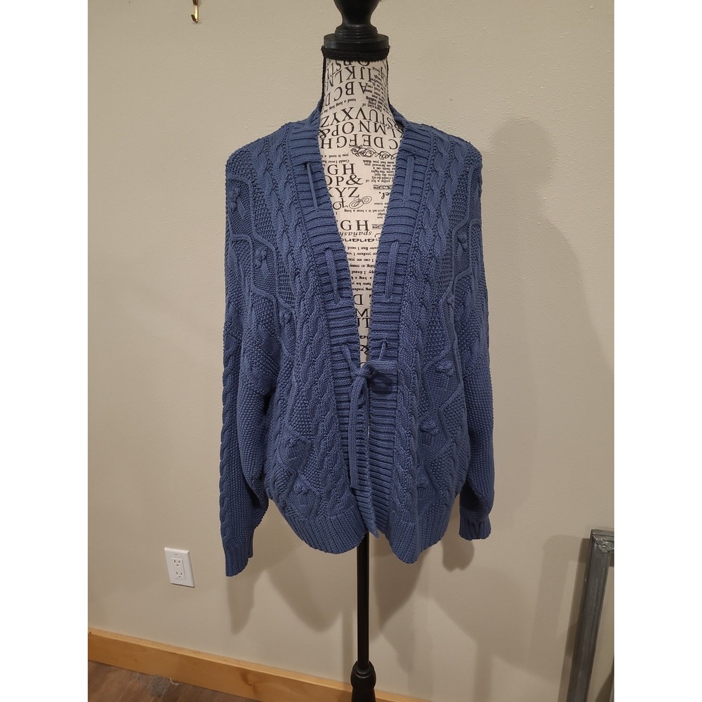American Eagle women SZ S  Blue Cable Knit Tie Front Cardigan Sweater boho work